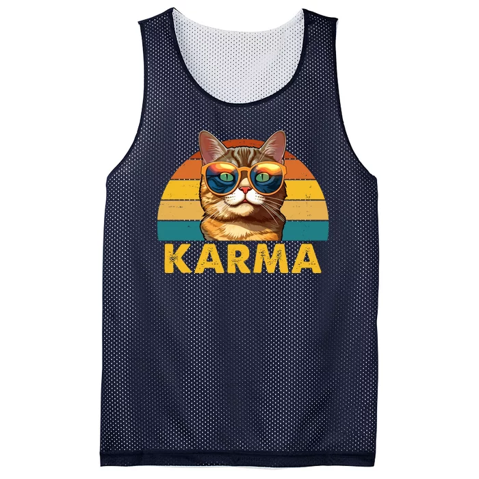 Karma Retro Vintage Sunset Cat Mesh Reversible Basketball Jersey Tank