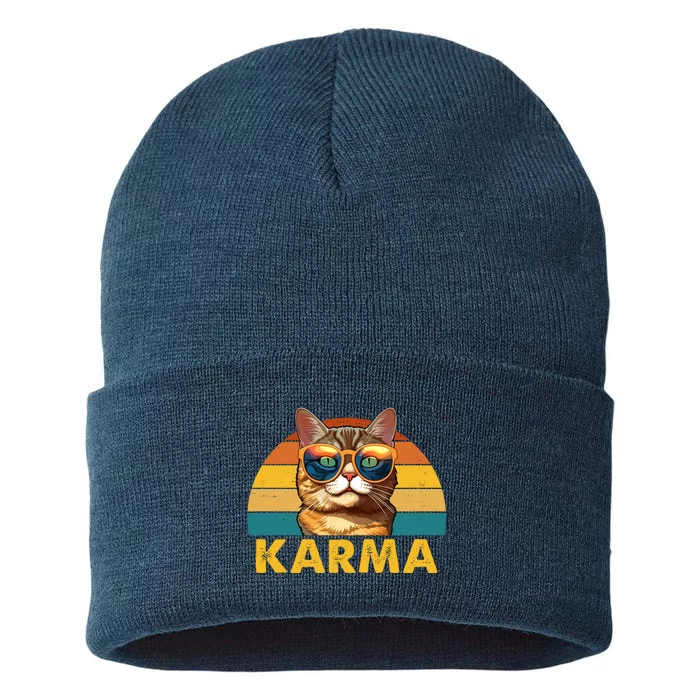 Karma Retro Vintage Sunset Cat Sustainable Knit Beanie