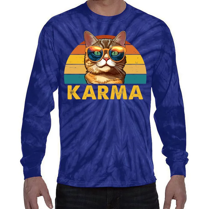 Karma Retro Vintage Sunset Cat Tie-Dye Long Sleeve Shirt