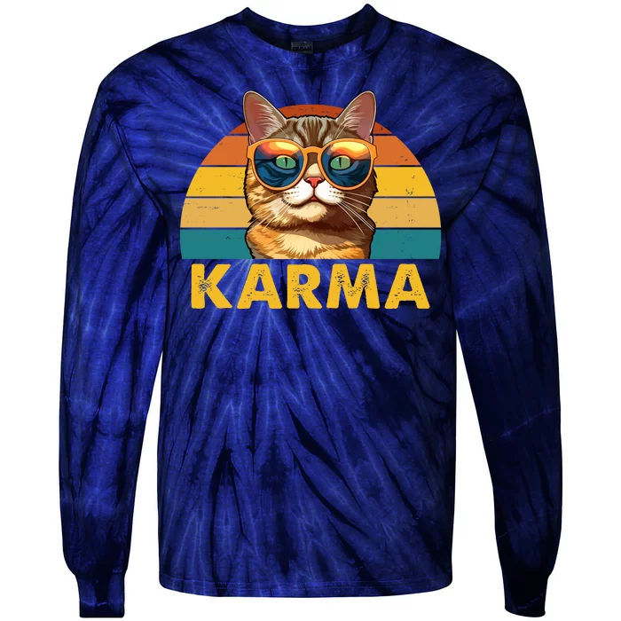 Karma Retro Vintage Sunset Cat Tie-Dye Long Sleeve Shirt