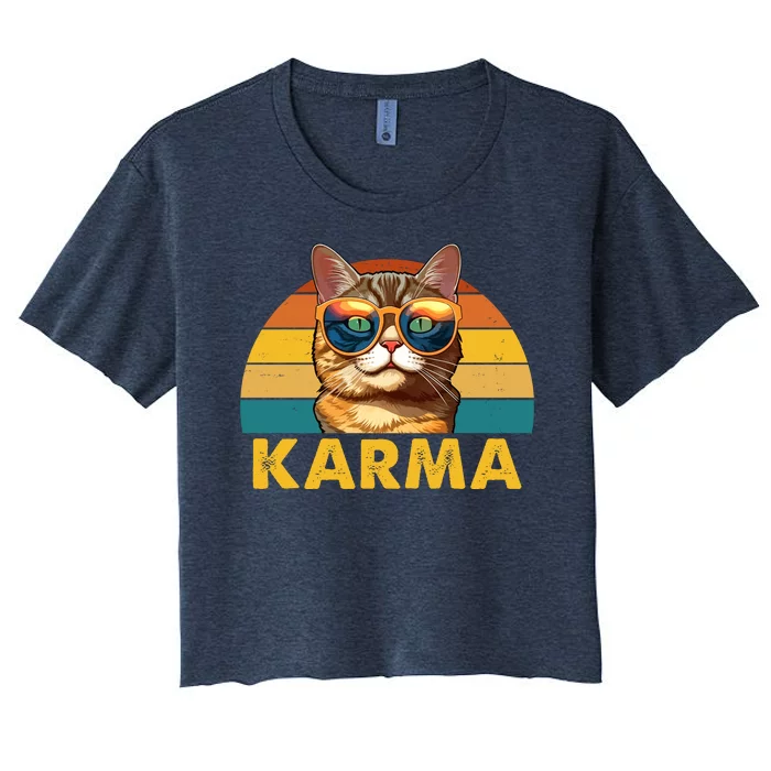 Karma Retro Vintage Sunset Cat Women's Crop Top Tee