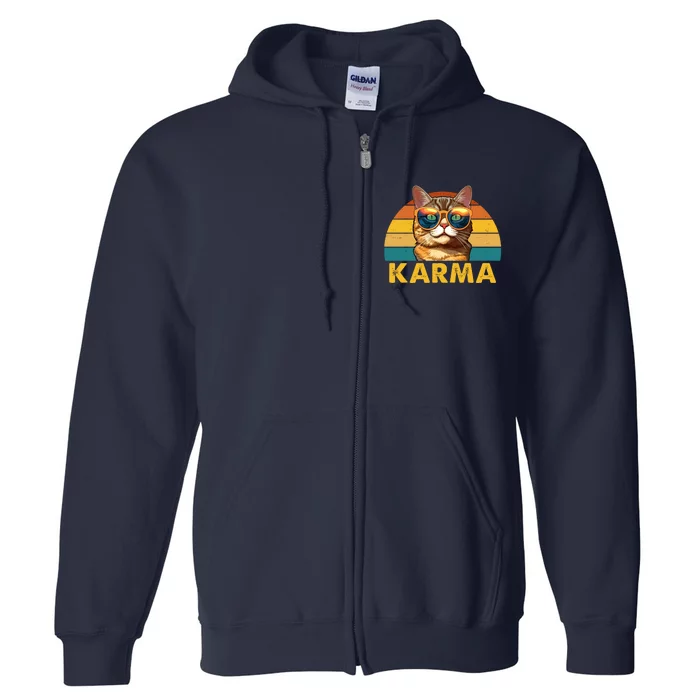 Karma Retro Vintage Sunset Cat Full Zip Hoodie