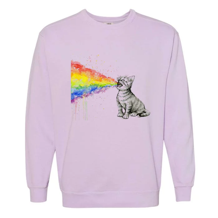 Kitten Rainbow Vomit Funny Rainbow Cat Garment-Dyed Sweatshirt