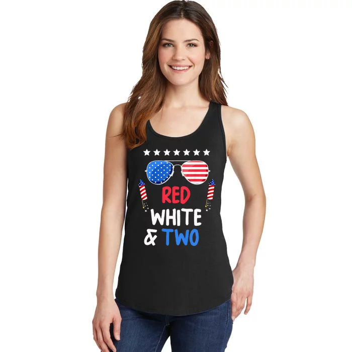 Kids Red White & Two 2nd Birthday 4th Of July Independence Day Ladies Essential Tank