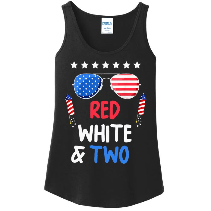 Kids Red White & Two 2nd Birthday 4th Of July Independence Day Ladies Essential Tank