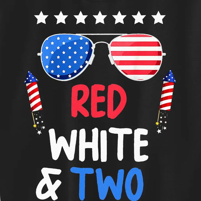 Kids Red White & Two 2nd Birthday 4th Of July Independence Day Kids Sweatshirt