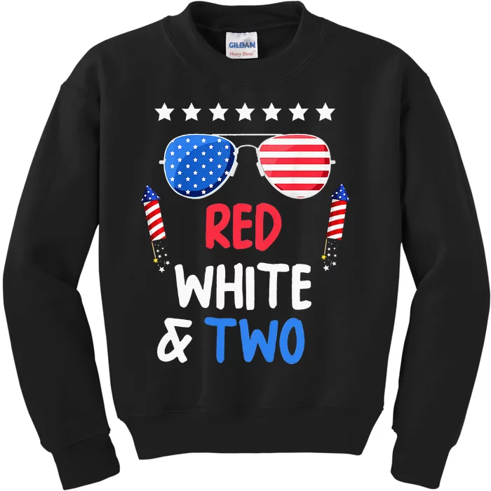 Kids Red White & Two 2nd Birthday 4th Of July Independence Day Kids Sweatshirt