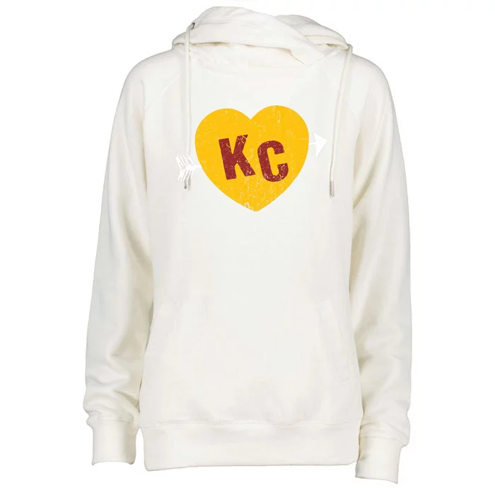 Kc Red & Yellow Heart & Arrow Kc Kansas City 2 Letter Kc Womens Funnel Neck Pullover Hood