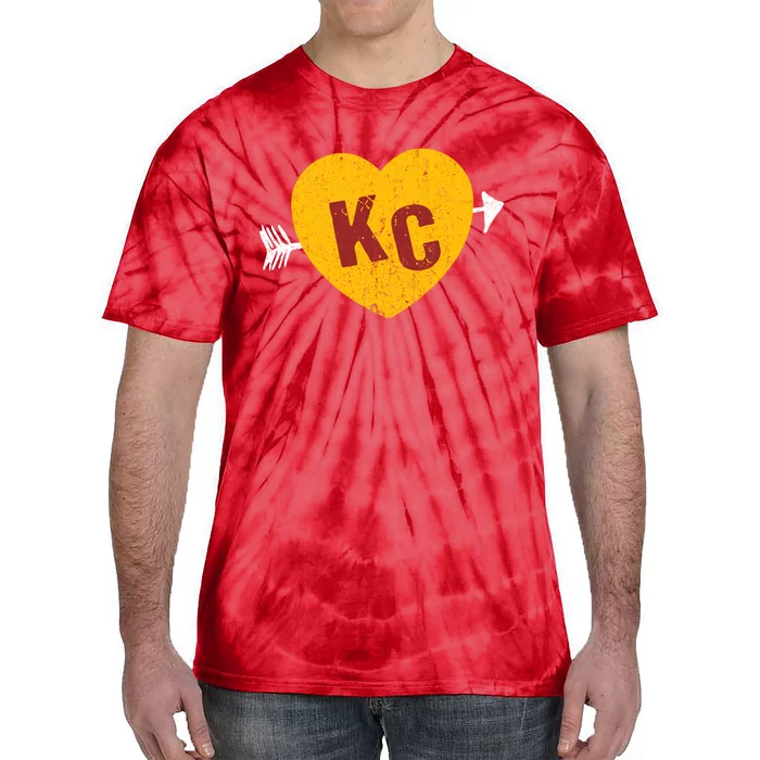 Kc Red & Yellow Heart & Arrow Kc Kansas City 2 Letter Kc Tie-Dye T-Shirt