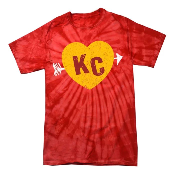 Kc Red & Yellow Heart & Arrow Kc Kansas City 2 Letter Kc Tie-Dye T-Shirt