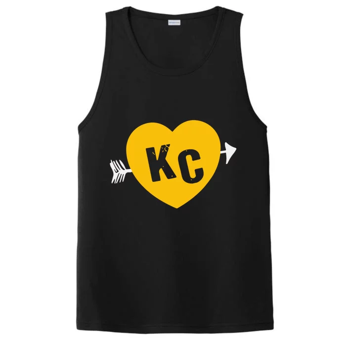 Kc Red & Yellow Heart & Arrow Kc Kansas City 2 Letter Kc Red Performance Tank