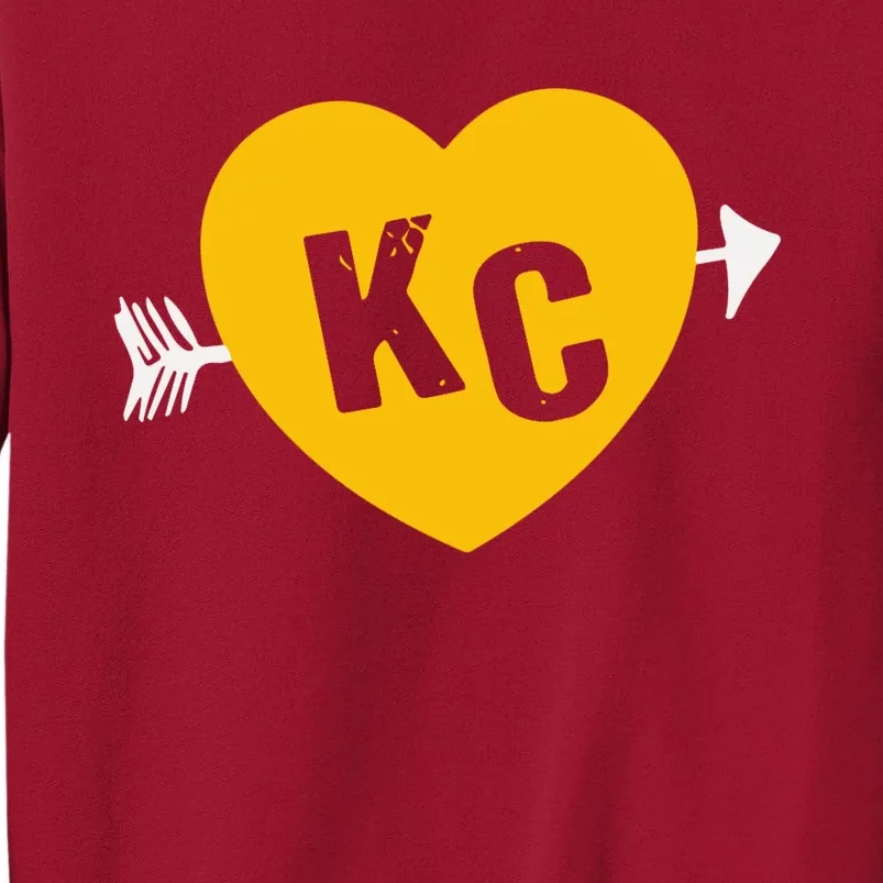 Kc Red & Yellow Heart & Arrow Kc Kansas City 2 Letter Kc Red Tall Sweatshirt