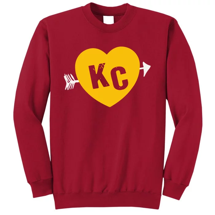 Kc Red & Yellow Heart & Arrow Kc Kansas City 2 Letter Kc Red Tall Sweatshirt