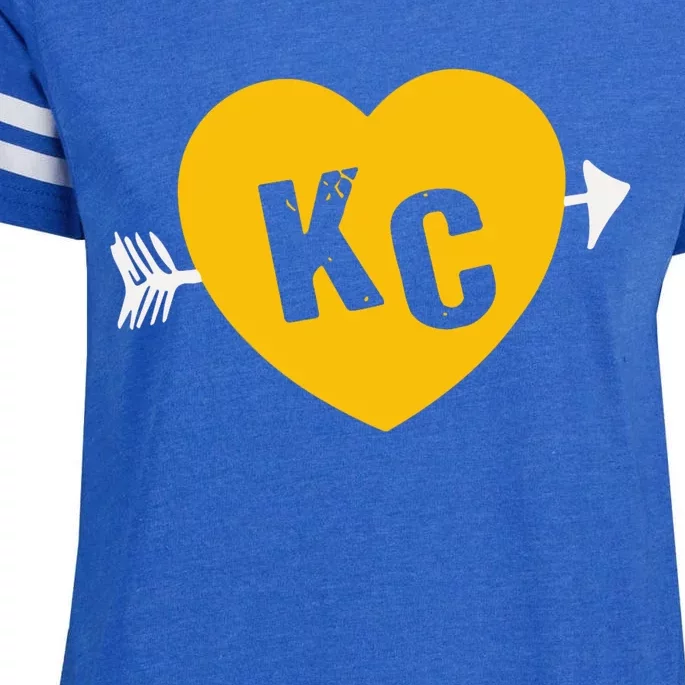 Kc Red & Yellow Heart & Arrow Kc Kansas City 2 Letter Kc Red Enza Ladies Jersey Football T-Shirt