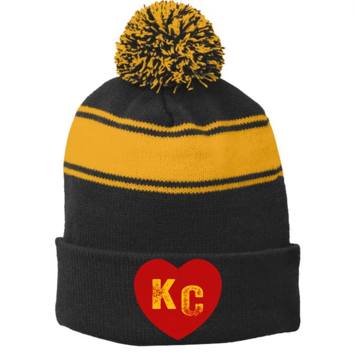 KC Red & Yellow Heart Kansas City Red/yellow heart kc red kc Stripe Pom Pom Beanie