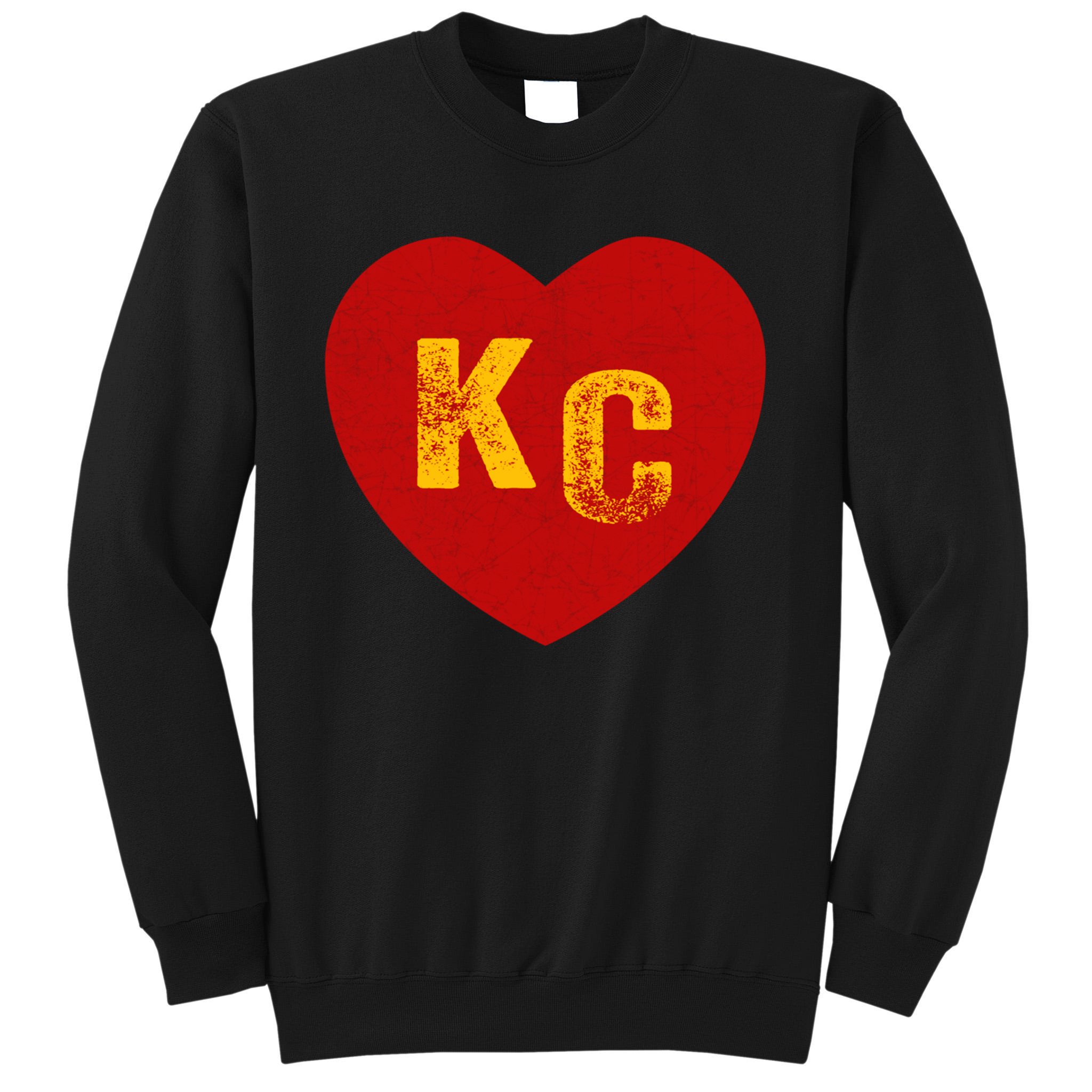  KC Red & Yellow Heart Kansas City Red/yellow heart kc red kc  Sweatshirt : Clothing, Shoes & Jewelry