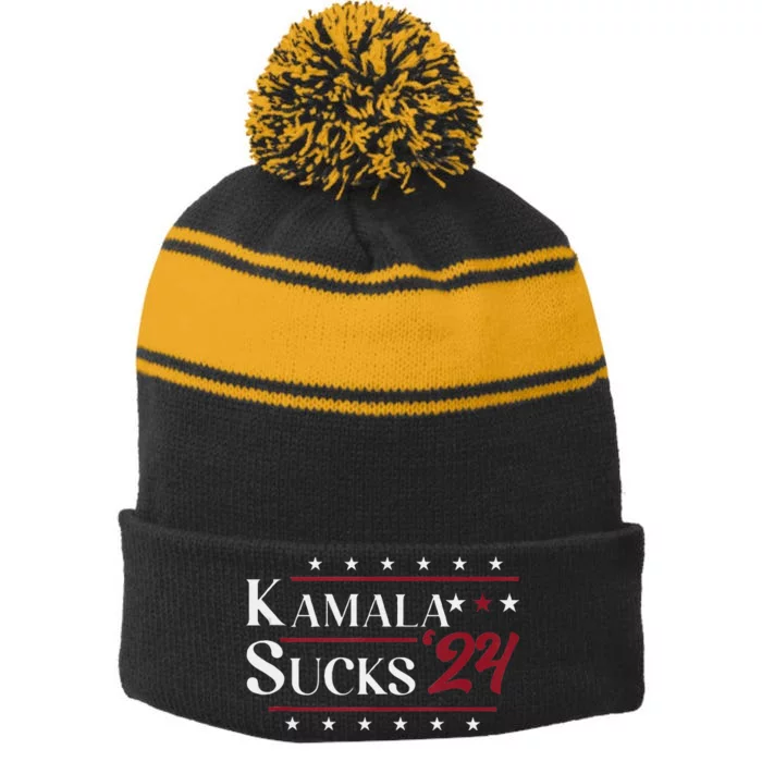 Kamala Sucks 2024 Kamala Harris Stripe Pom Pom Beanie