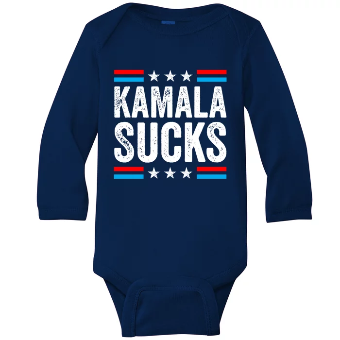 Kamala Sucks 2024 Anti Kamala Harris Us Election Political Gift Baby Long Sleeve Bodysuit