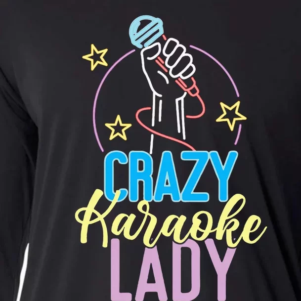 Karaoke Singer 80s Retro Crazy Karaoke Lady Cooling Performance Long Sleeve Crew