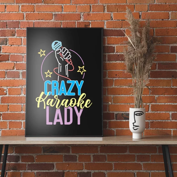 Karaoke Singer 80s Retro Crazy Karaoke Lady Poster