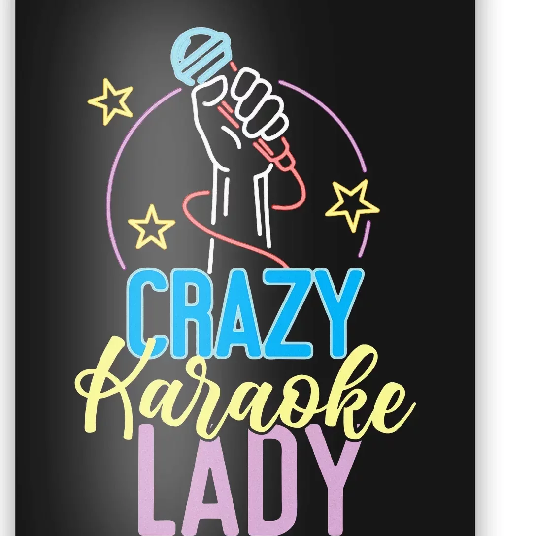 Karaoke Singer 80s Retro Crazy Karaoke Lady Poster