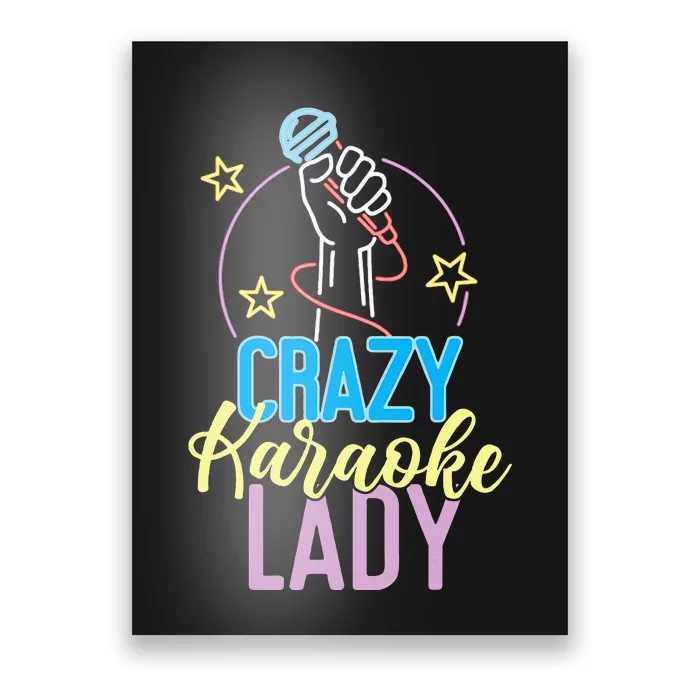 Karaoke Singer 80s Retro Crazy Karaoke Lady Poster