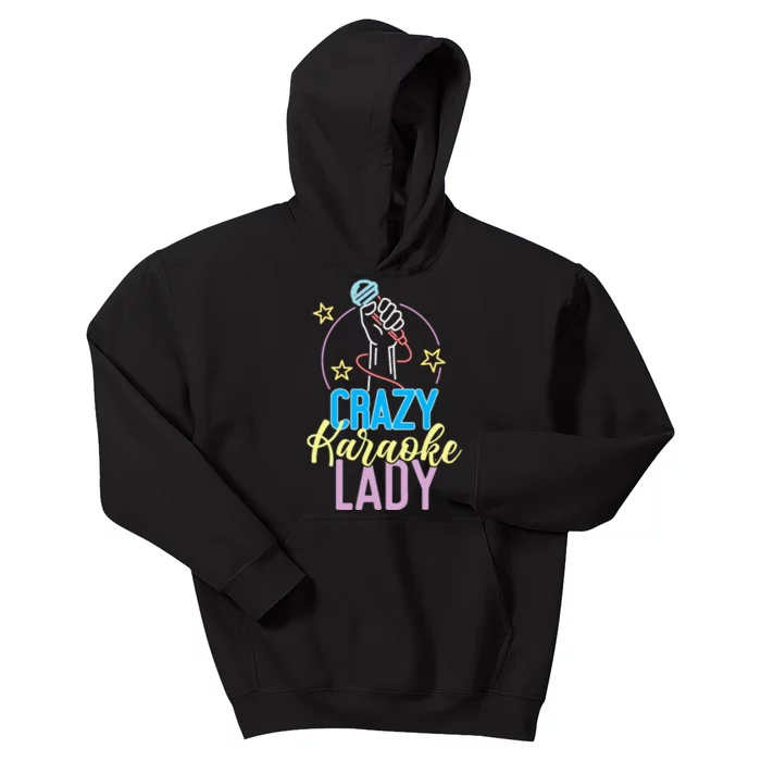 Karaoke Singer 80s Retro Crazy Karaoke Lady Kids Hoodie