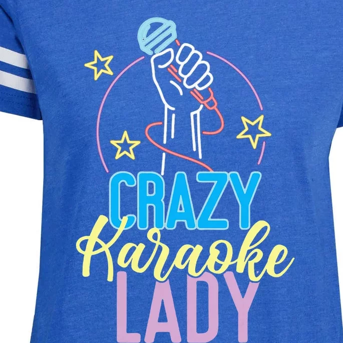 Karaoke Singer 80s Retro Crazy Karaoke Lady Enza Ladies Jersey Football T-Shirt