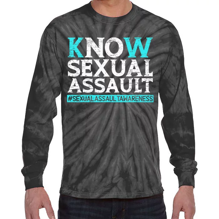 Know Sexual Assault Awareness Stop The Violence Teal Ribbon Tie-Dye Long Sleeve Shirt