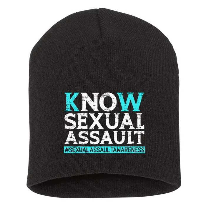 Know Sexual Assault Awareness Stop The Violence Teal Ribbon Short Acrylic Beanie