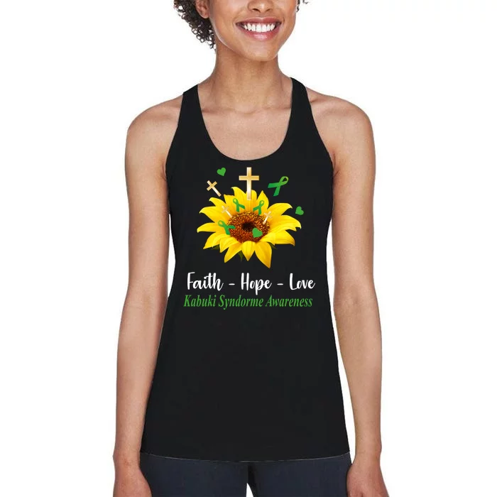 Kabuki Syndrome Awareness Faith Hope Love Sunflower Women's Racerback Tank