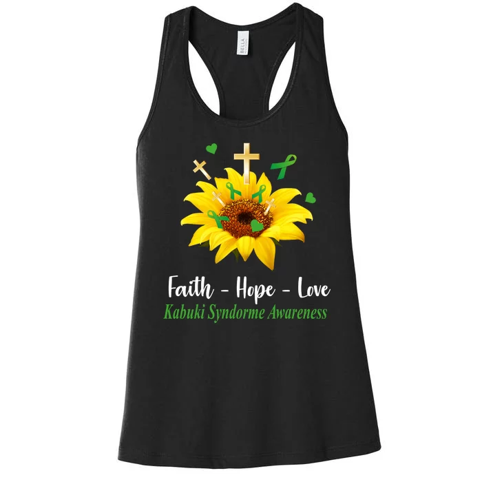 Kabuki Syndrome Awareness Faith Hope Love Sunflower Women's Racerback Tank