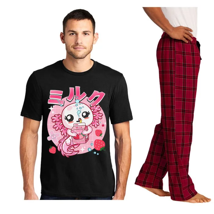 Kawaii Shirt Axolotl Strawberry Milk Shake Carton Aesthetic Pajama Set