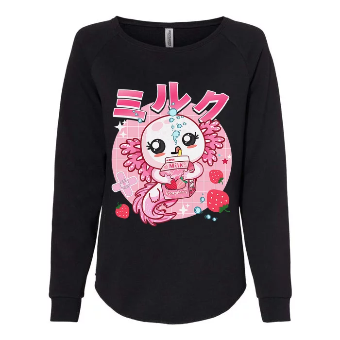 Kawaii Shirt Axolotl Strawberry Milk Shake Carton Aesthetic Womens California Wash Sweatshirt