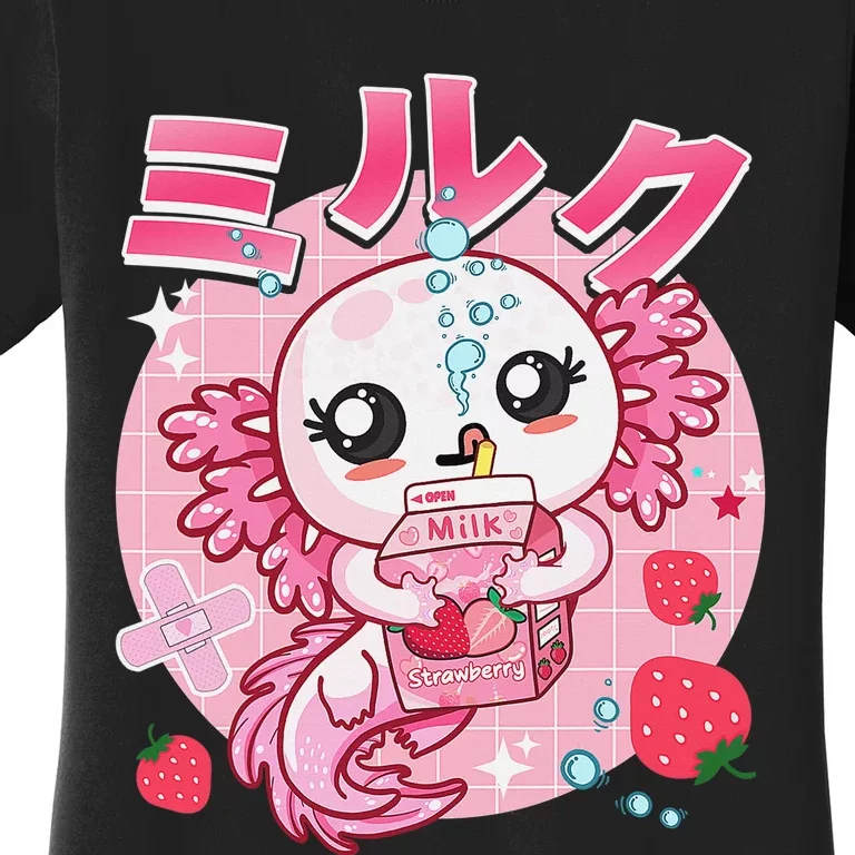 Kawaii Shirt Axolotl Strawberry Milk Shake Carton Aesthetic Women's T-Shirt