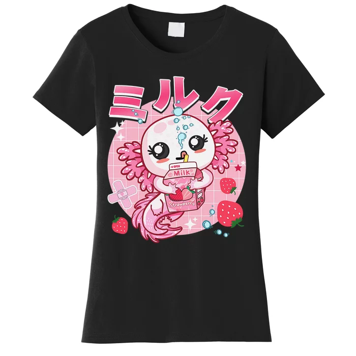 Kawaii Shirt Axolotl Strawberry Milk Shake Carton Aesthetic Women's T-Shirt