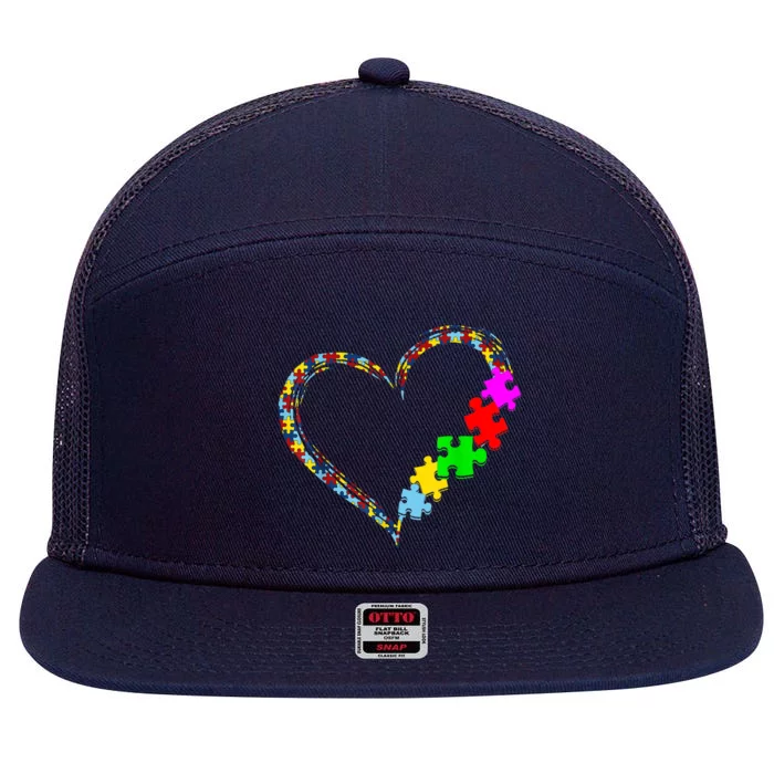 Keep Staring At You Might Cure My Autism Awareness Puzzle Cute Gift 7 Panel Mesh Trucker Snapback Hat