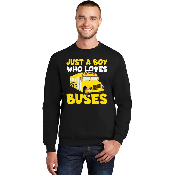 Kids School Bus Costume Just A Boy Who Loves Buses Tall Sweatshirt