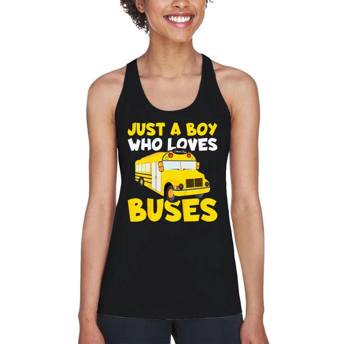 Kids School Bus Costume Just A Who Loves Buses Women's Racerback Tank