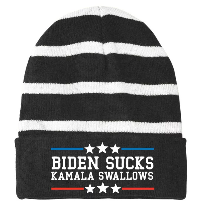 Kamala Swallows Biden Sucks Striped Beanie with Solid Band