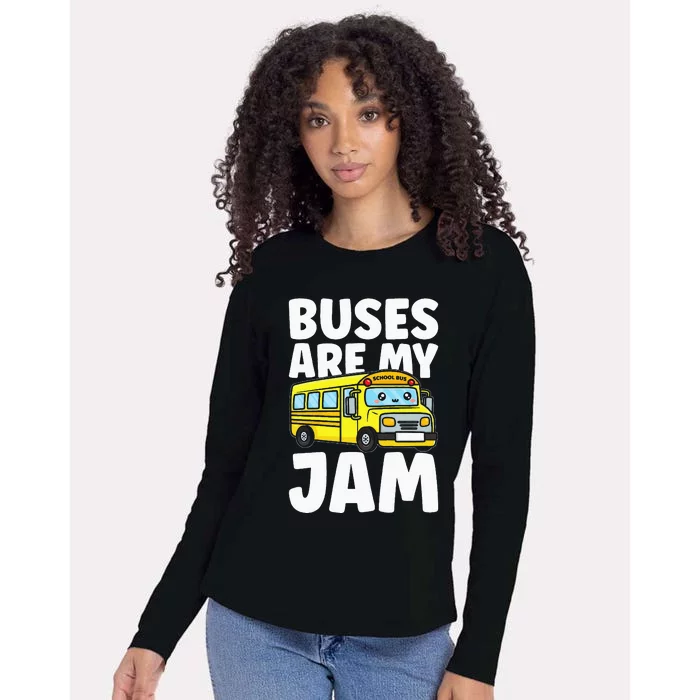 Kids School Bus Buses Are My Jam Womens Cotton Relaxed Long Sleeve T-Shirt