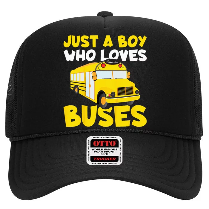 Kids School Bus Costume Just A Who Loves Buses High Crown Mesh Trucker Hat