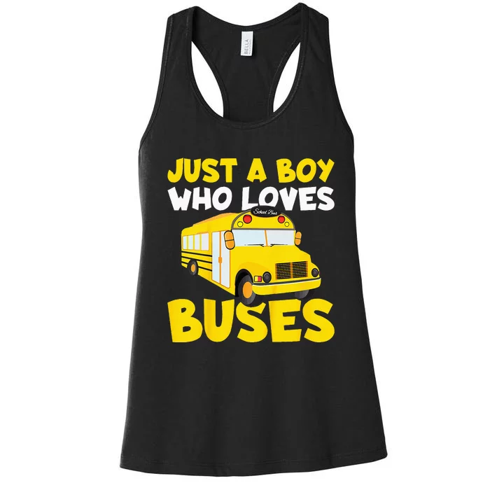 Kids School Bus Costume Just A Who Loves Buses Women's Racerback Tank