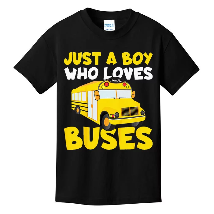 Kids School Bus Costume Just A Who Loves Buses Kids T-Shirt