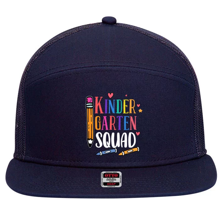 Kindergarten Squad Back To School Kindergarten Teacher Gift 7 Panel Mesh Trucker Snapback Hat