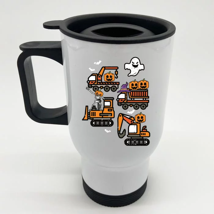 Kids Spooky Construction Trucks Halloween Costume Boy Front & Back Stainless Steel Travel Mug