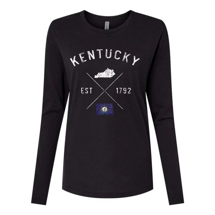 Kentucky State Flag And Year Distressed. Womens Cotton Relaxed Long Sleeve T-Shirt