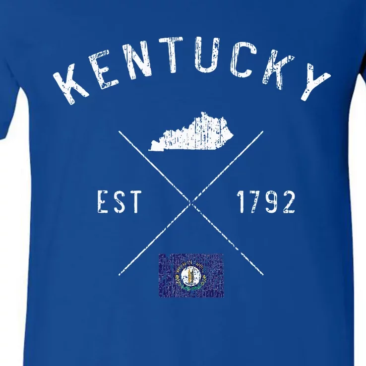 Kentucky State Flag And Year Distressed. V-Neck T-Shirt