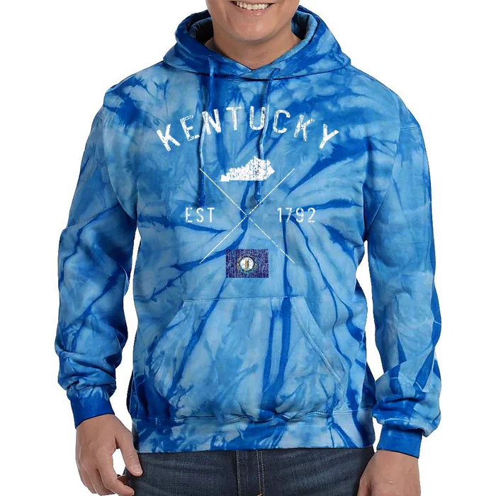 Kentucky State Flag And Year Distressed. Tie Dye Hoodie