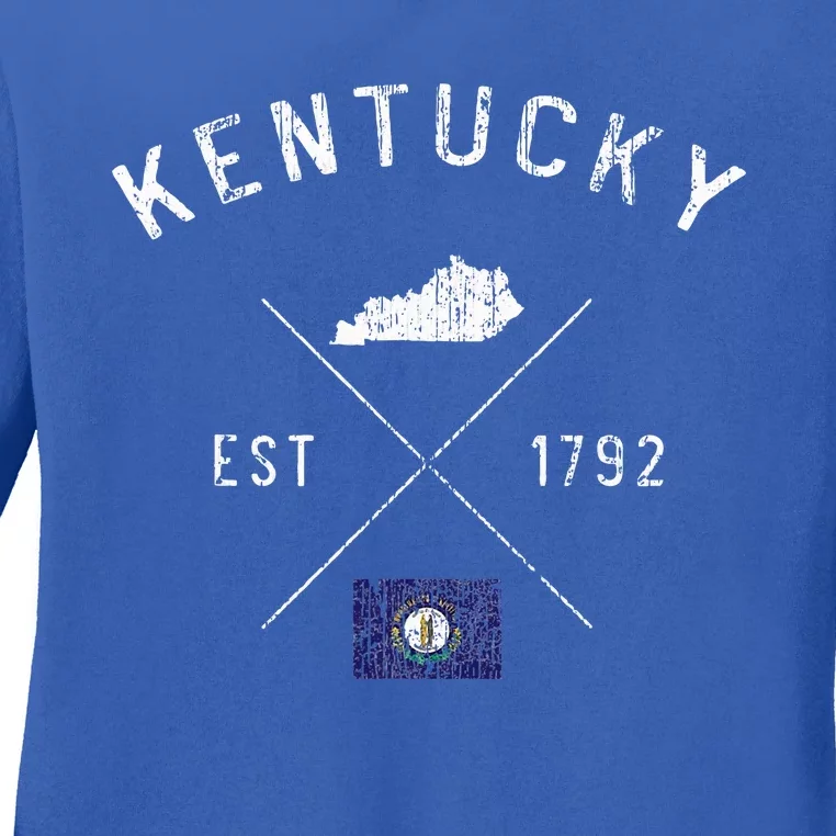 Kentucky State Flag And Year Distressed. Ladies Long Sleeve Shirt